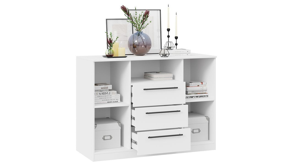 Комод для одежды с ящиками и полками Белый 3 ящика 120х51х87 см