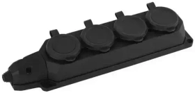 Розетка четырёхместная K-4e-B-IP44 каучуковая с заземлением 4 розетки 16A IP44 черная Б0044546