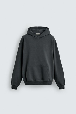 ZARA БАЗОВОЕ ХУДИ С КАПЮШОНОМ, ТЕМНЫЙ АНТРАЦИТ