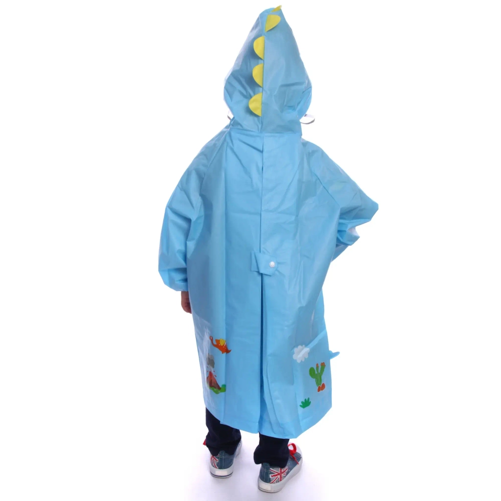 Дождевик-плащ детский «Рокки-Динозаврик» с капюшоном, рукава на резинке, цвет голубой, размер L(68*50см) ДоброСад