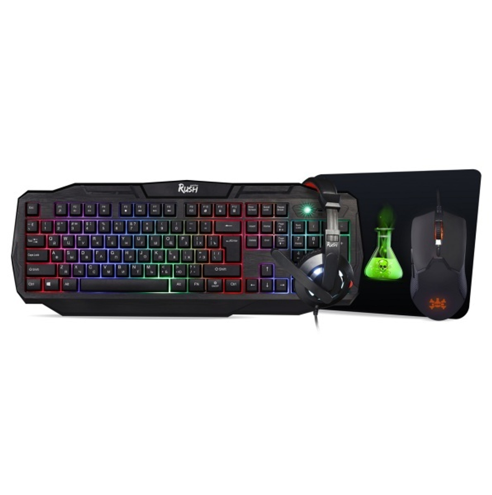 Набор игровой клавиатура+мышь+гарнитура+коврик SmartBuy RUSH Venom черный