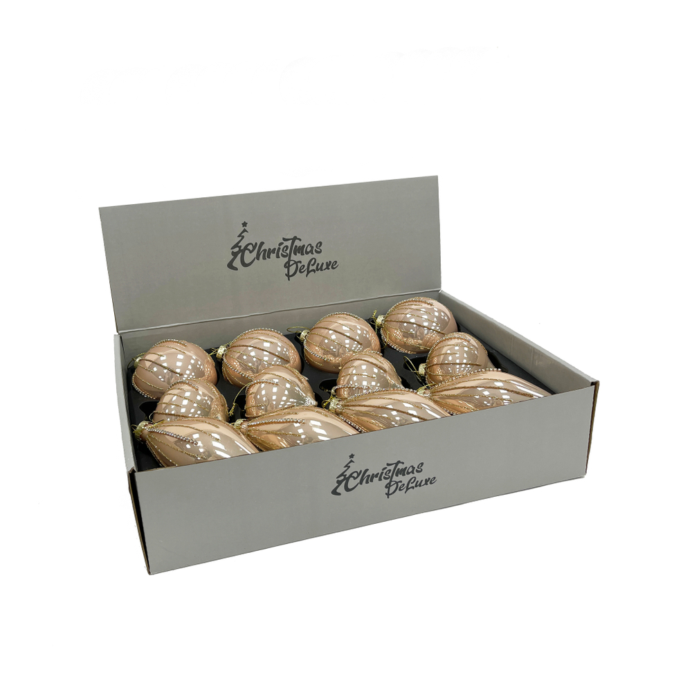 Набор елочных игрушек 8см 12шт ChristmasDeLuxe пудровый со стразами