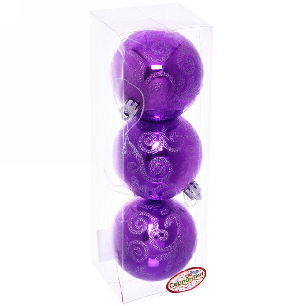 Новогодние шары 7 см (набор 3 шт) «Рельефный узор», фиолетовый