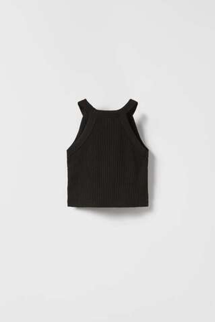 ZARA ТОП С ГОРЛОВИНОЙ ХАЛТЕР И ДЕТАЛЯМИ В РУБЧИК, ЧЕРНЫЙ