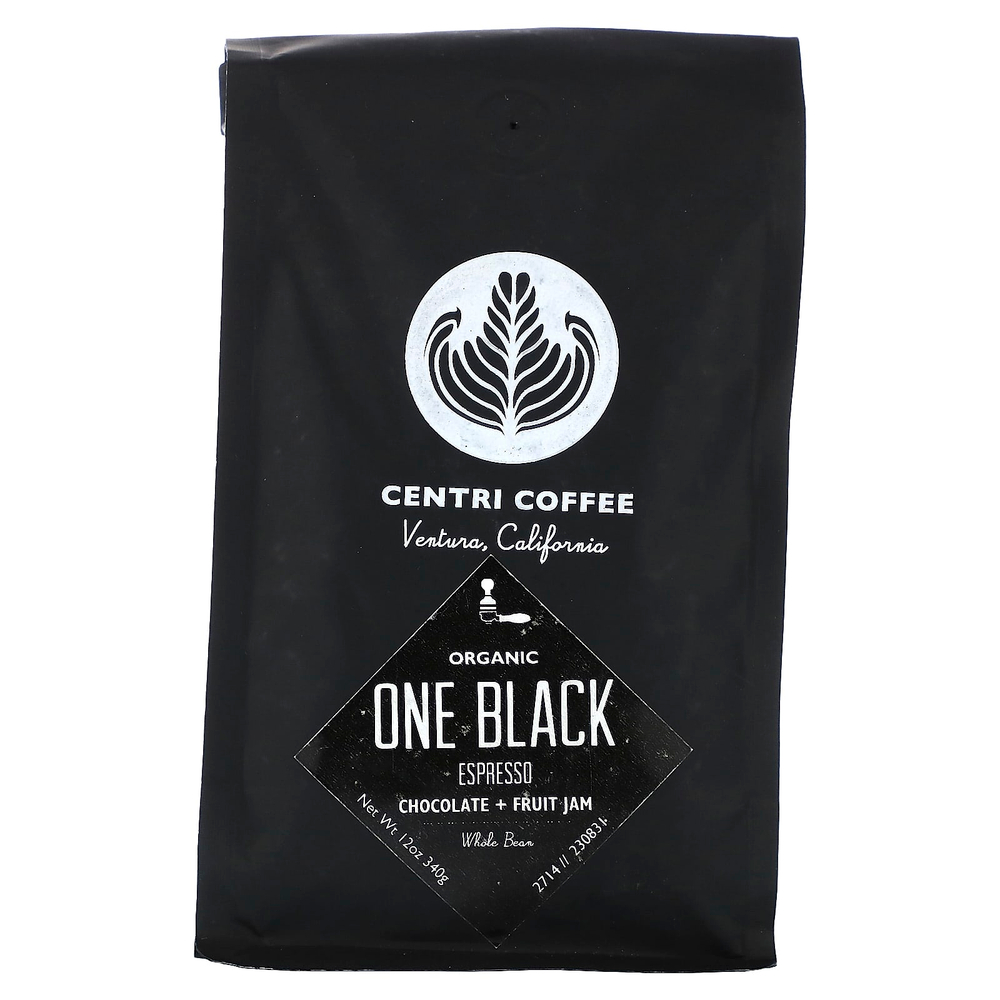Centri Coffee, Centri Coffee, органический черный, шоколад и фруктовый джем, цельные зерна, вкус эспрессо, 340 г (12 унций)