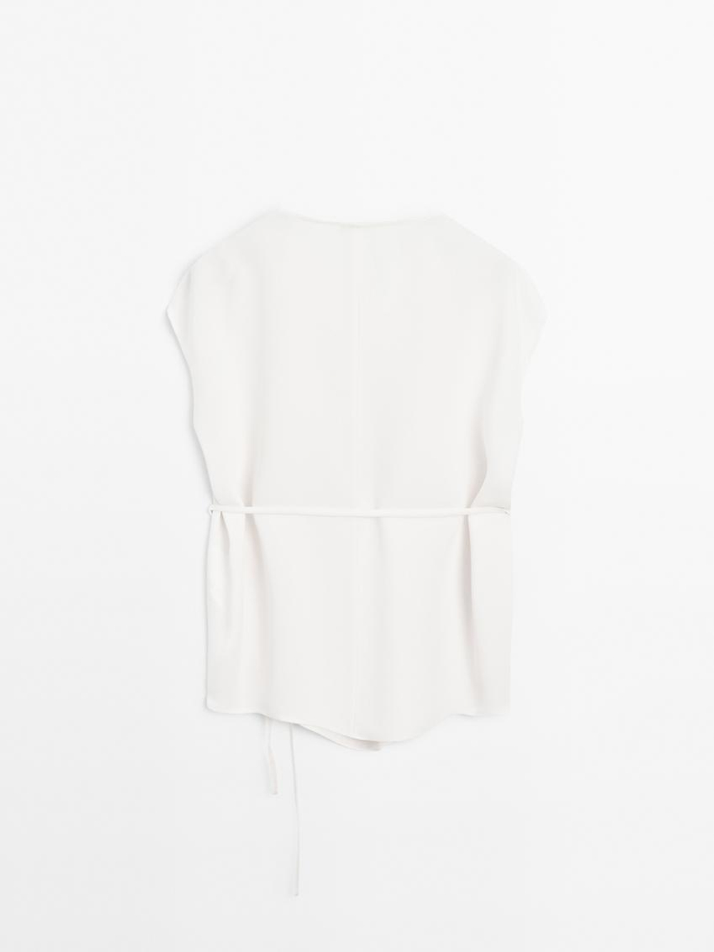 Massimo Dutti Топ из крепа с драпированным вырезом, натуральный, кремовый