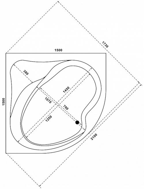 Акриловая ванна Bas Аура 150х150 с каркасом В 00004