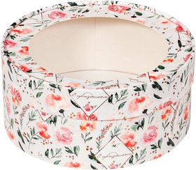 Упаковка "Шайба" принт розы с окном д 16 высота 7см