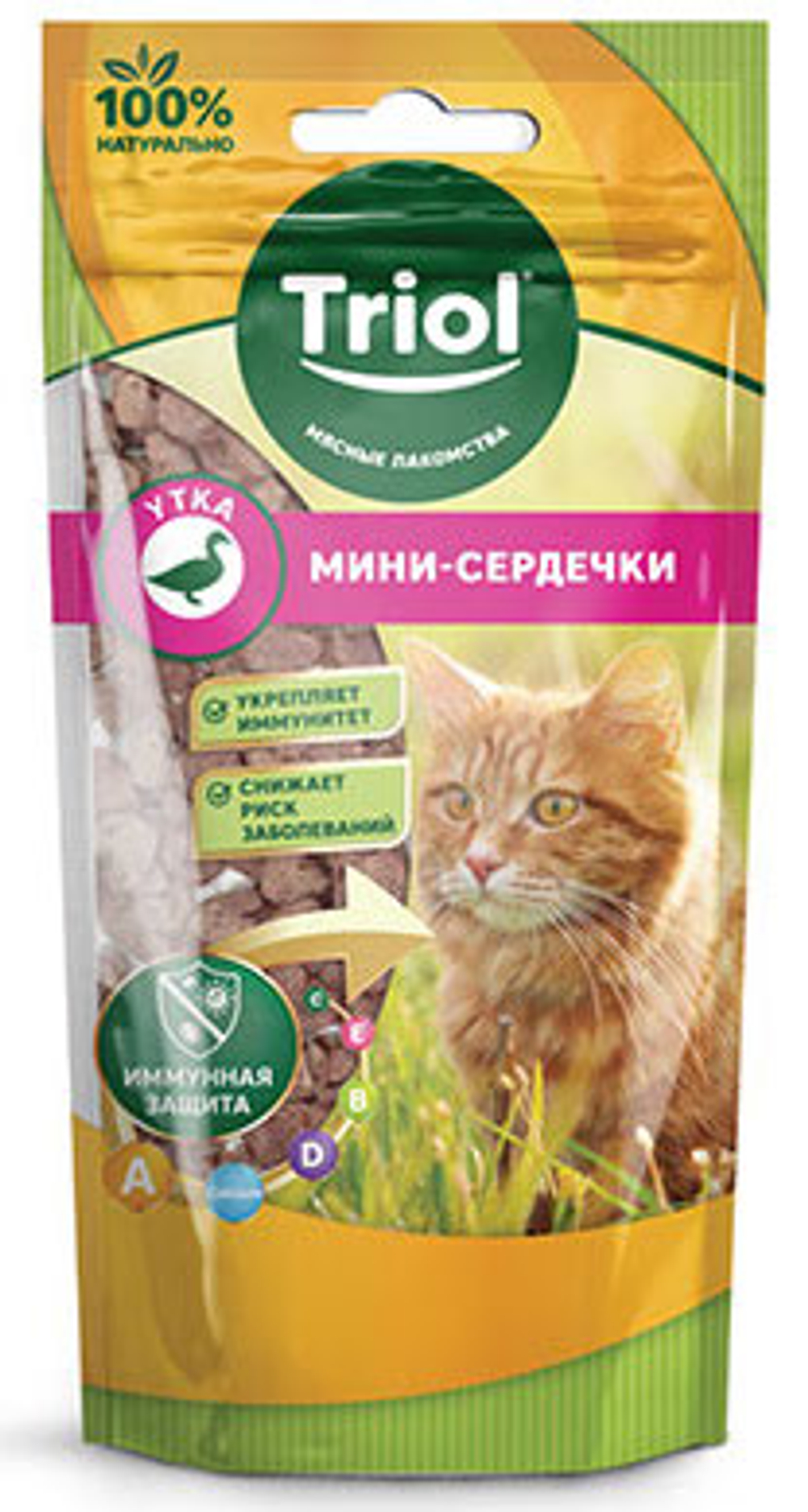Triol, Лакомства для кошек, Мини сердечки из утки, 40 гр.