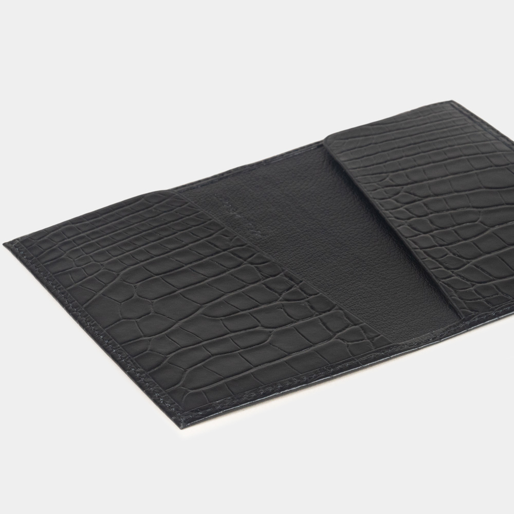 Кожаная обложка для паспорта, аллигатор черного цвета