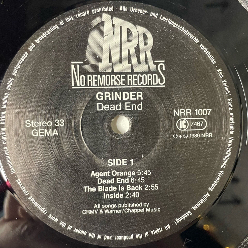 Винтажная виниловая пластинка LP Grinder Dead End (Germany 1989)