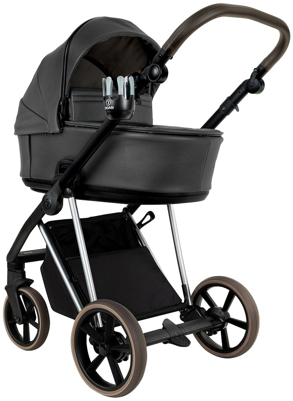 Детская коляска Roan Sol Vintage Luxury Leather 2.0 3 в 1 с автокреслом Pituso Baesa Pro Black,Beige Canopy VEGA99DB Woodland Gray/Nickel/руч.Cappuccino