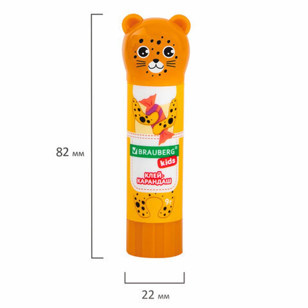 Клей-карандаш "Зверята: панда, слон, леопард" 9 г, фигурный колпачок, 3 шт./блистер, BRAUBERG KIDS, 272473