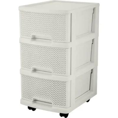 Комод Keeplex Ajur с ящиками на колесиках трехсекционный компакт 37х56,3см белое облако