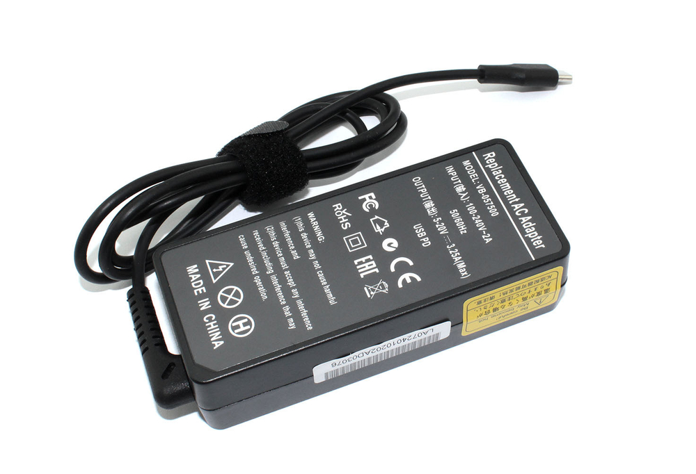 Блок питания (сетевой адаптер) для ноутбуков Lenovo 5.V, 9V, 15V 3A, 20V (Type-C) 65W OEM