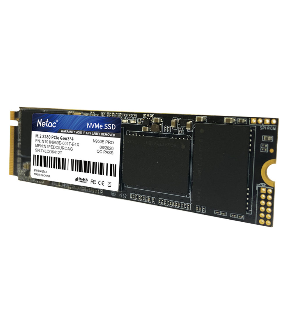 Ssd накопитель Netac SSD N950E Pro 1TB PCIe 3 x4 M.2 2280 NVMe 3D NAND, R/W up to 3350/2800MB/s, IOPS(R4K) 400K/380K, TBW 800TB, 1024MB DRAM buffer, with heat sink, 5y wty