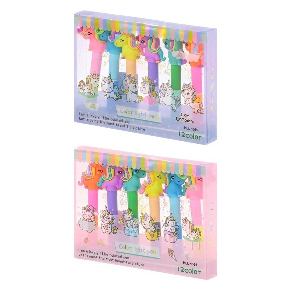 Маркер текстовыделитель Basir, двойные, серия "Единорог", 10 см, цветная упаковка, разноцветные, набор 6 шт, ассорти