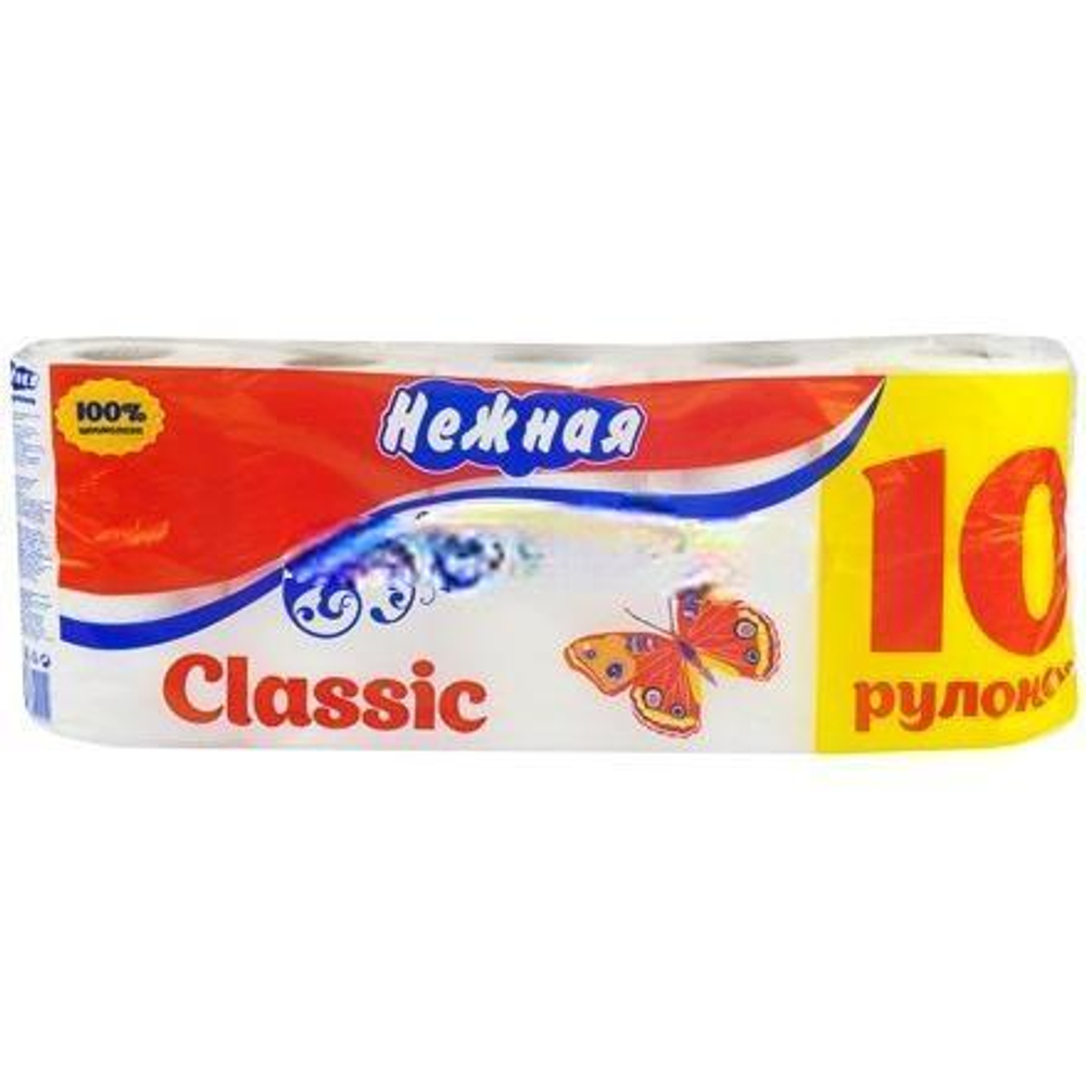 Туалетная бумага 2 сл.10 шт. "Нежная" Белая (1/4 шт.)