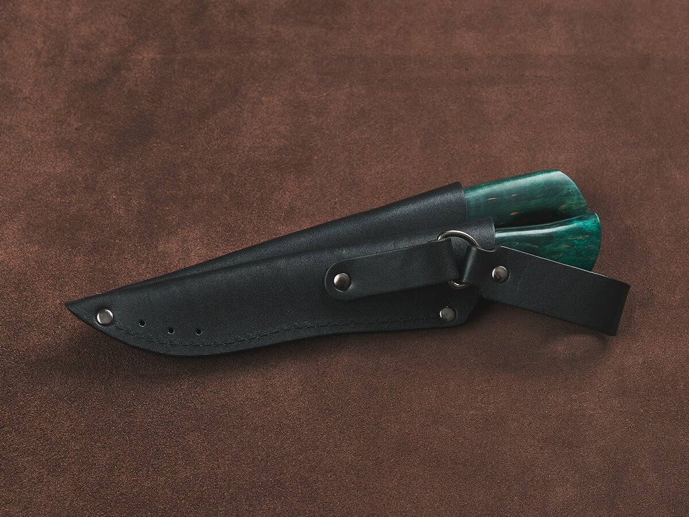 Спарка Финских ножей, сталь Х12МФ, рукоять зеленая стабилизированная карельская береза