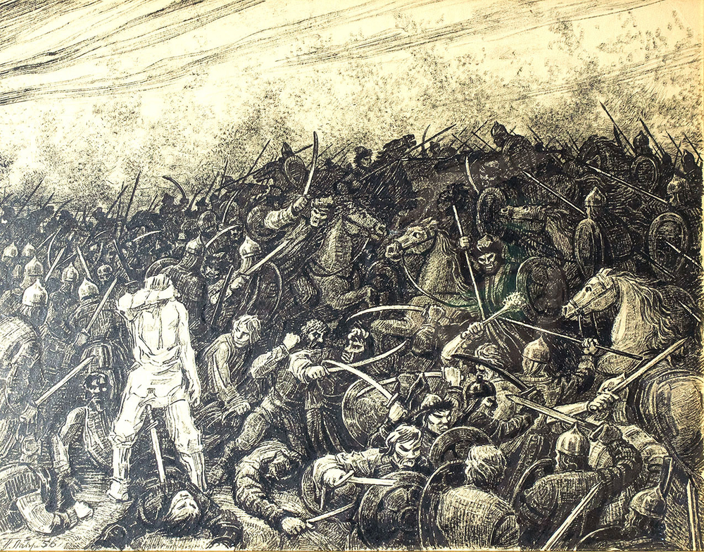 Лавров П. И. Из серии «Нашествие на Русь». Бумага, тушь. СССР. 1956 г.