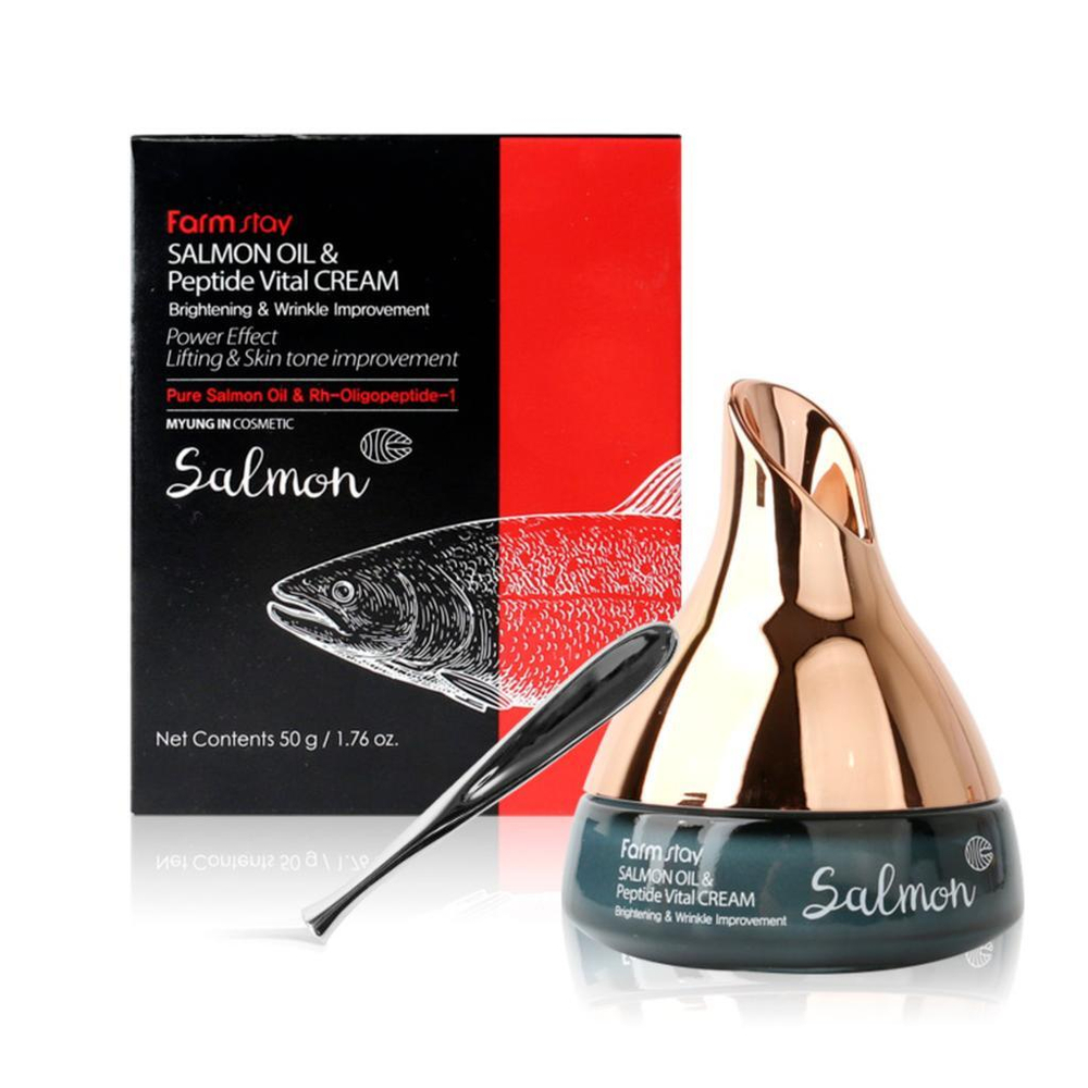 FARM STAY Крем для лица с лососевым маслом и пептидами Salmon Oil & Peptide Vital Cream, 50 мл (с ложечкой)