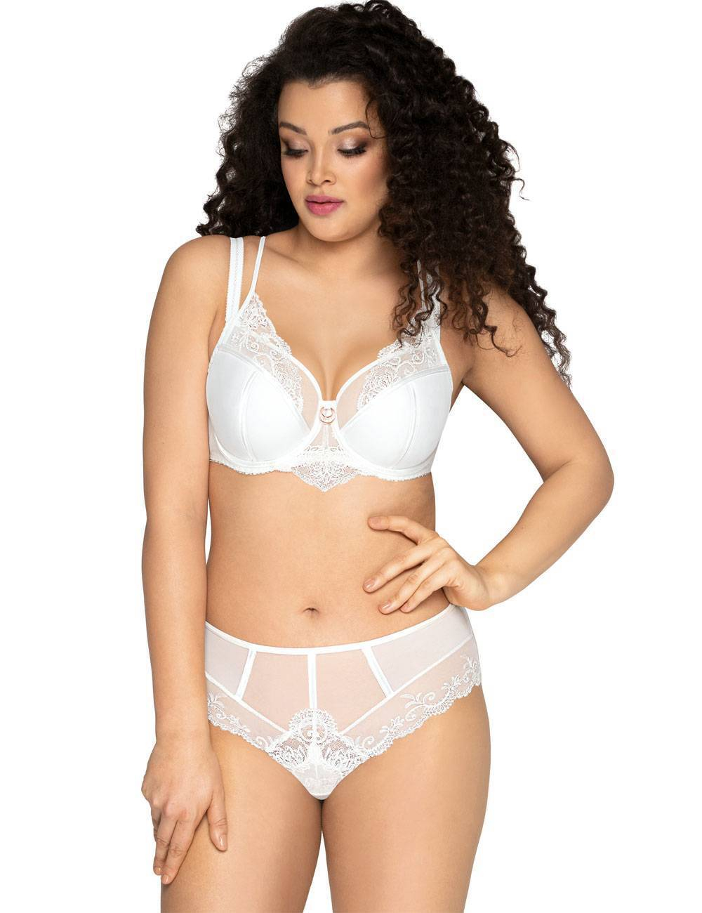 Бюстгальтер plus size с двойными бретелями и кружевной отделкой (Размер: 95F) (Цвет: кремовый)