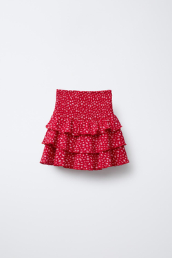 ZARA ЮБКА-ШОРТЫ ИЗ РЕЛЬЕФНОЙ ТКАНИ С ЦВЕТОЧНЫМ ПРИНТОМ, КРАСНЫЙ