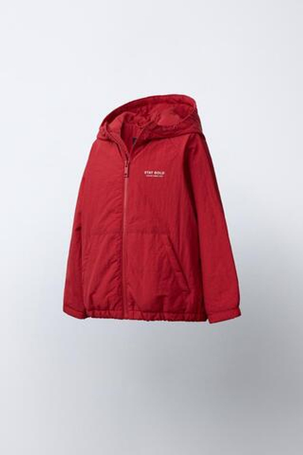 ZARA СТЕГАНАЯ КУРТКА С КАПЮШОНОМ, ЯРКО-КРАСНЫЙ