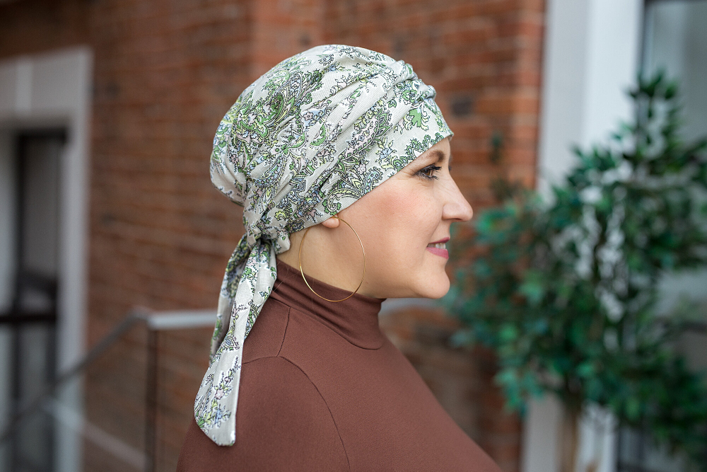 Тюрбан Эмма Лен, шапочка с лентами,  зеленый пейсли