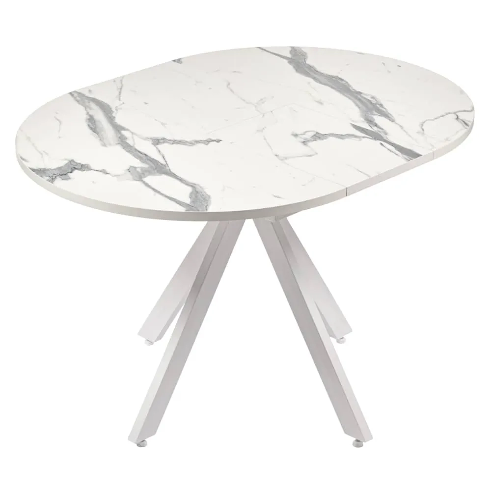 Стол Rudolf круглый раскладной 90-120x90x75см, белый мрамор, белый