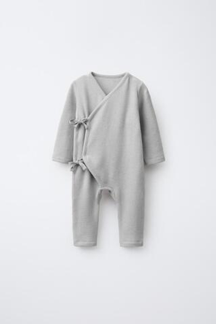 ZARA ДЛИННЫЙ КОМБИНЕЗОН SOFT TOUCH С БАНТАМИ, СВЕТЛО-СЕРЫЙ