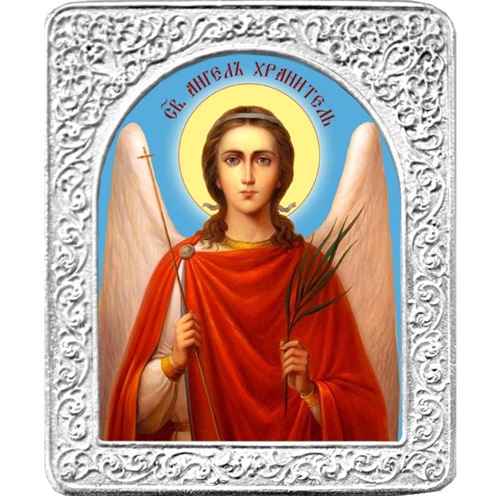 Ангел Хранитель. Маленькая икона в серебряной раме.
