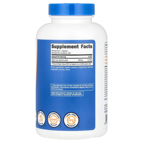 Nutricost, Ниацин, 500 мг, 240 капсул