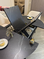 Круглый раздвижной стол "Бонжур", керамогранит, черный мрамор и стулья "ШЕЛЛ"