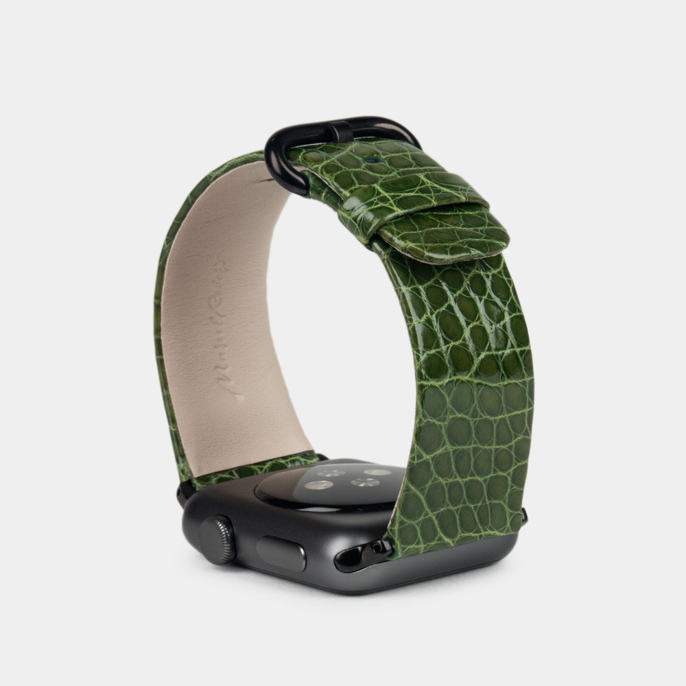 Ремешок для Apple Watch 44/45/46 mm из кожи аллигатора, цвета зеленый лак