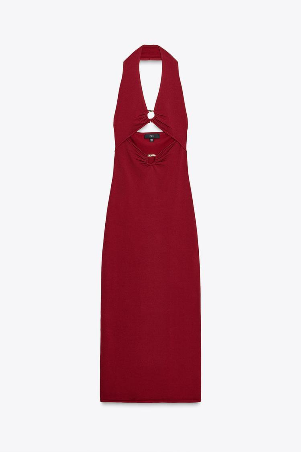 ZARA ТРИКОТАЖНОЕ ПЛАТЬЕ МИДИ С ВЫРЕЗАМИ, МЯГКИЙ КРАСНЫЙ