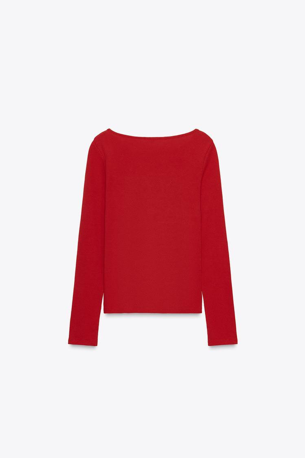 ZARA ХЛОПКОВАЯ ФУТБОЛКА С ВЫРЕЗОМ ЛОДОЧКОЙ, КРАСНЫЙ