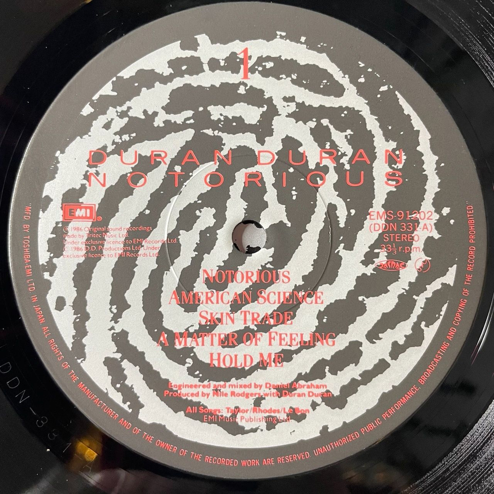 Винтажная виниловая пластинка LP Duran Duran Notorious (Japan 1986) (Obi) American Science