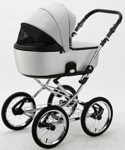 Детская коляска Adamex Porto Retro 2 в 1 PO-PS89 (СВ.СЕРЫЙ+СЕРЕБРИСТАЯ КОЖА)