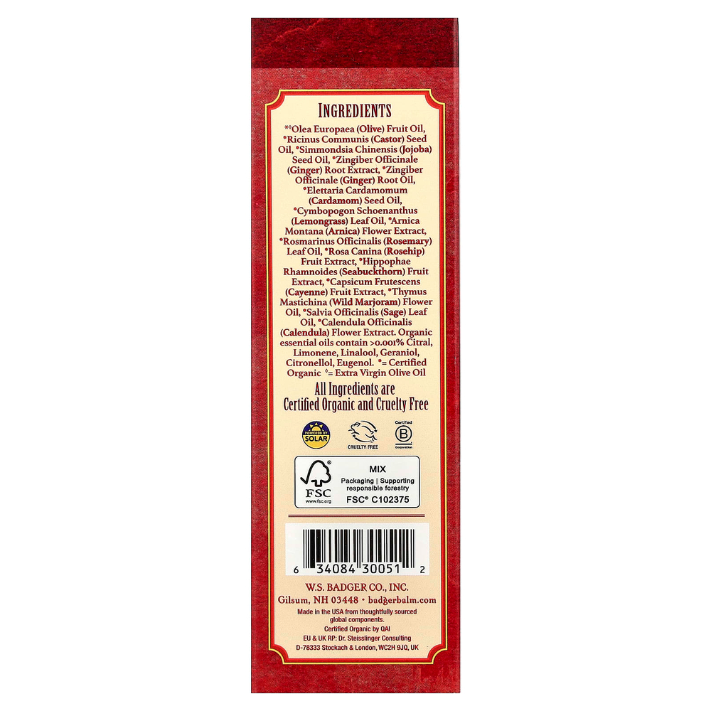 Badger, Масло для массажа глубоких тканей, имбирь с арникой и кайенским перцем, 118 мл (4 жидк. унц.)