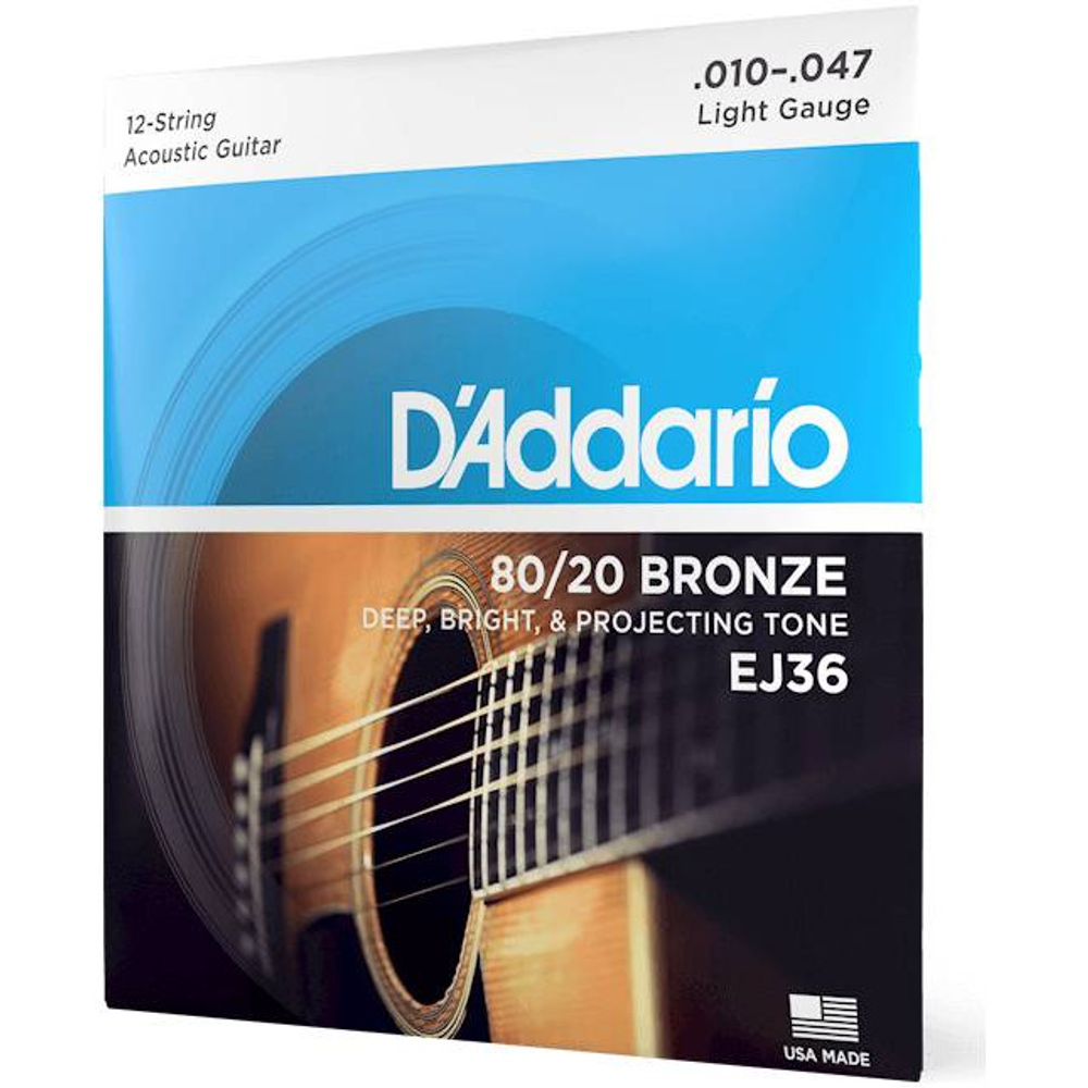 D`ADDARIO EJ36 струны для 12-струнной гитары бронза 80/20, Light 10-47.