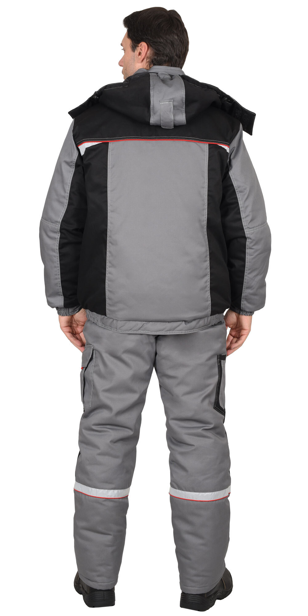 Костюм "Стан" зимний: куртка, п/к, средне-серый с черной и красной отделкой