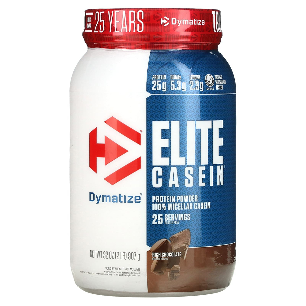 Dymatize, Elite Casein, протеиновый порошок с насыщенным шоколадным вкусом, 907 г (2 фунта)