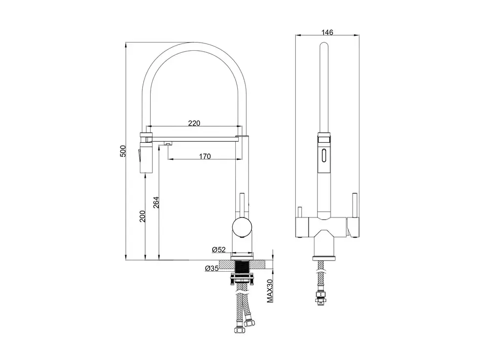 Смеситель для кухни c гибким изливом под фильтр VATTENDORF VF-0022F-BG
