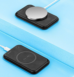 Внешний магнитный аккумулятор с беспроводной зарядкой Maxco Future Magnetic Two-Way, 5000 mAh, 15W, в коже Nappa, Серый