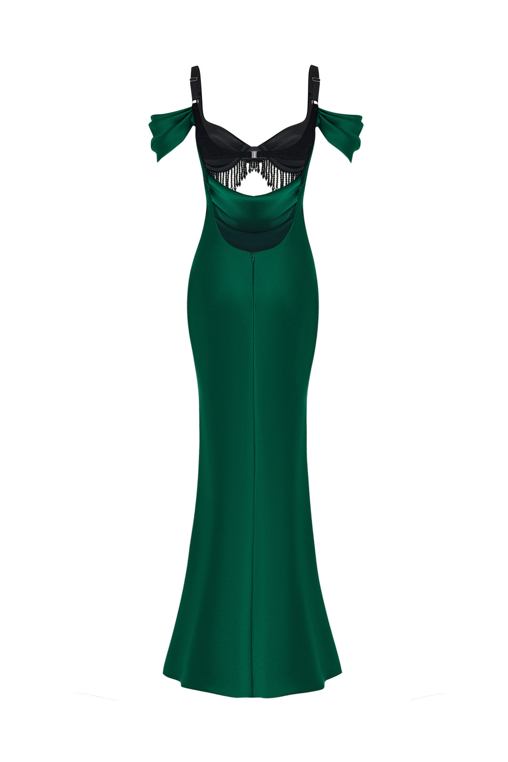 Платье миди из бархата и сатина с бахромой