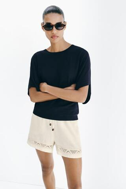 ZARA ТОП С ШИРОКИМИ РУКАВАМИ, МОРСКОЙ СИНИЙ