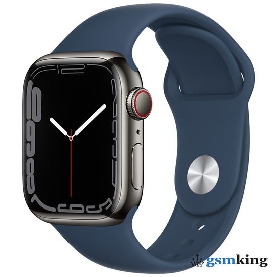 Apple Watch Series 7 GPS + Cellular 41mm Graphite Stainless Steel Case with Abyss Blue Sport Band MKJ13FD/A