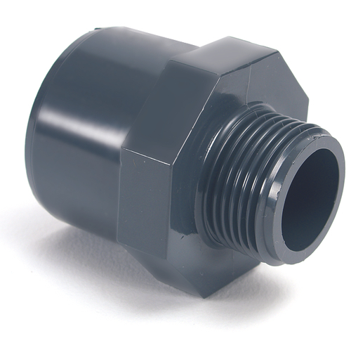 Муфта переходная ПВХ (НПВХ) неразборная с наружной резьбой под клей, склейка внутренняя-наружная (Ру16), Китай