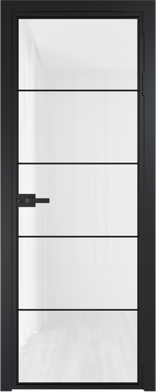 Алюминиевая дверь 5AX чёрная матовая RAL9005 стекло белый триплекс